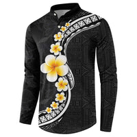Pacific Hibiscus and Plumeria with Tapa Pattern Button Sweatshirt Black Color LT03 - Polynesian Pride