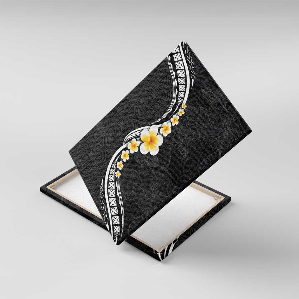 Pacific Hibiscus and Plumeria with Tapa Pattern Canvas Wall Art Black Color LT03 With Frame Black - Polynesian Pride