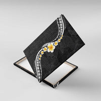 Pacific Hibiscus and Plumeria with Tapa Pattern Canvas Wall Art Black Color LT03 With Frame Black - Polynesian Pride