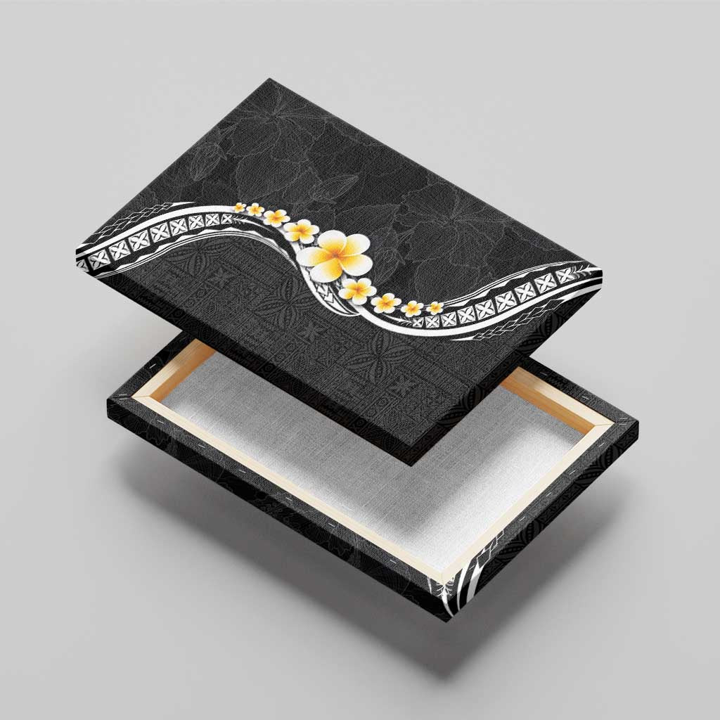 Pacific Hibiscus and Plumeria with Tapa Pattern Canvas Wall Art Black Color LT03 - Polynesian Pride