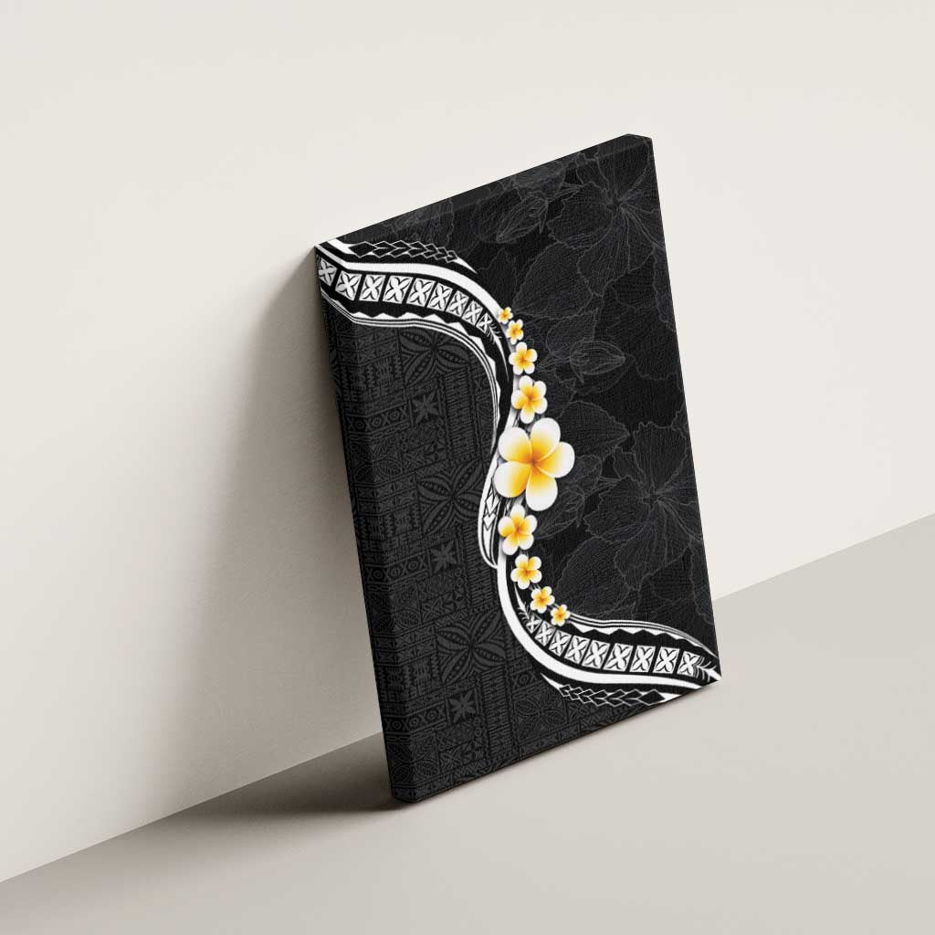 Pacific Hibiscus and Plumeria with Tapa Pattern Canvas Wall Art Black Color LT03 - Polynesian Pride