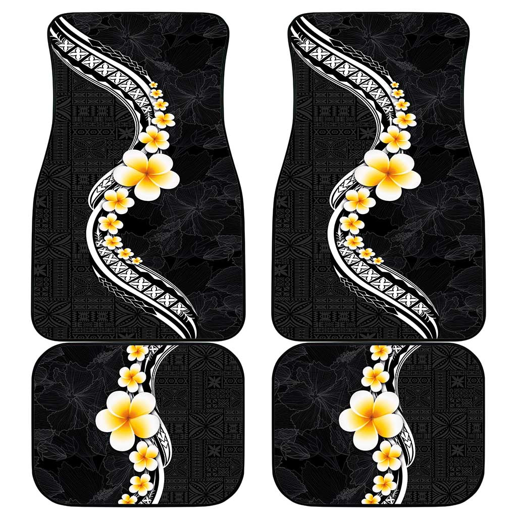 Pacific Hibiscus and Plumeria with Tapa Pattern Car Mats Black Color LT03 - Polynesian Pride