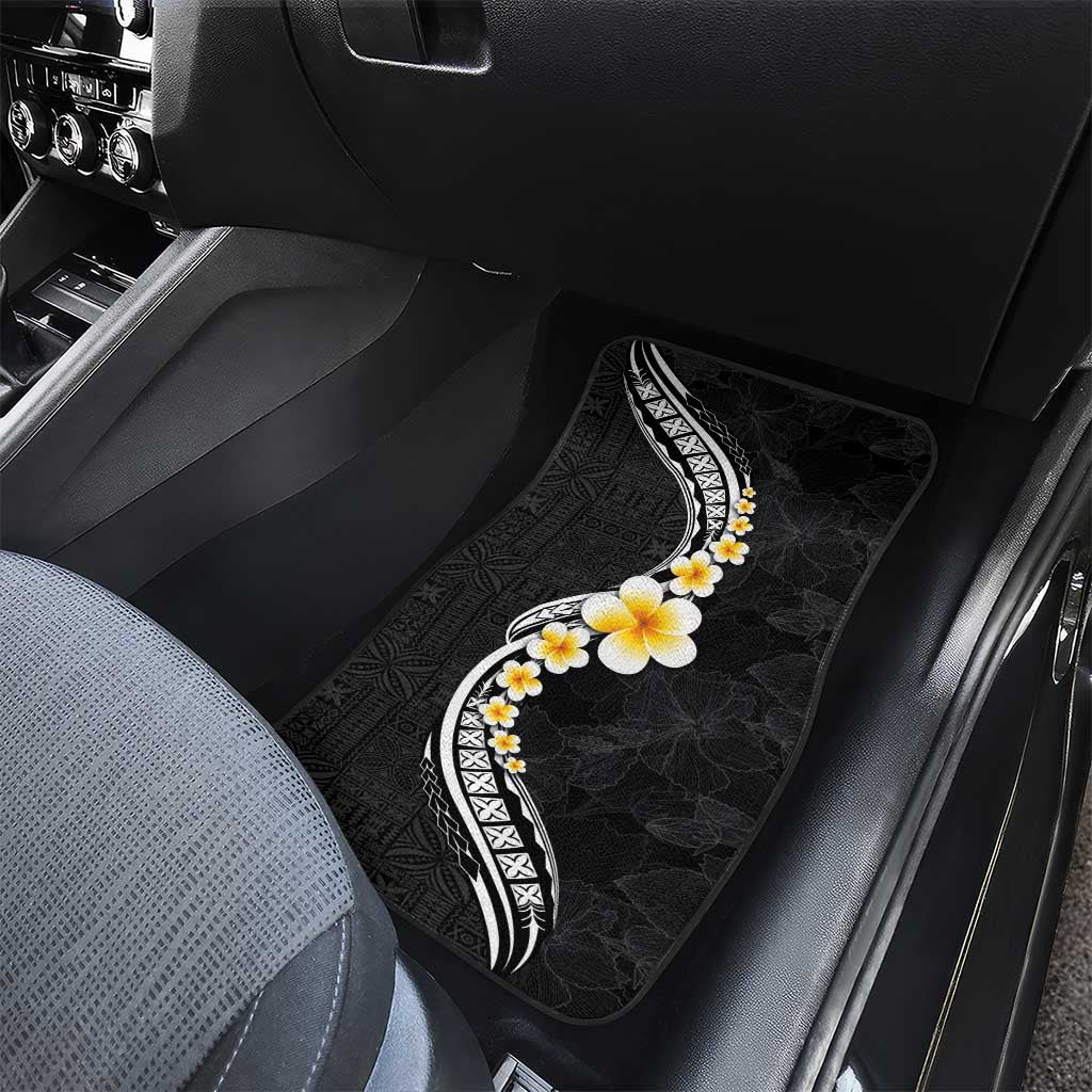 Pacific Hibiscus and Plumeria with Tapa Pattern Car Mats Black Color LT03 - Polynesian Pride