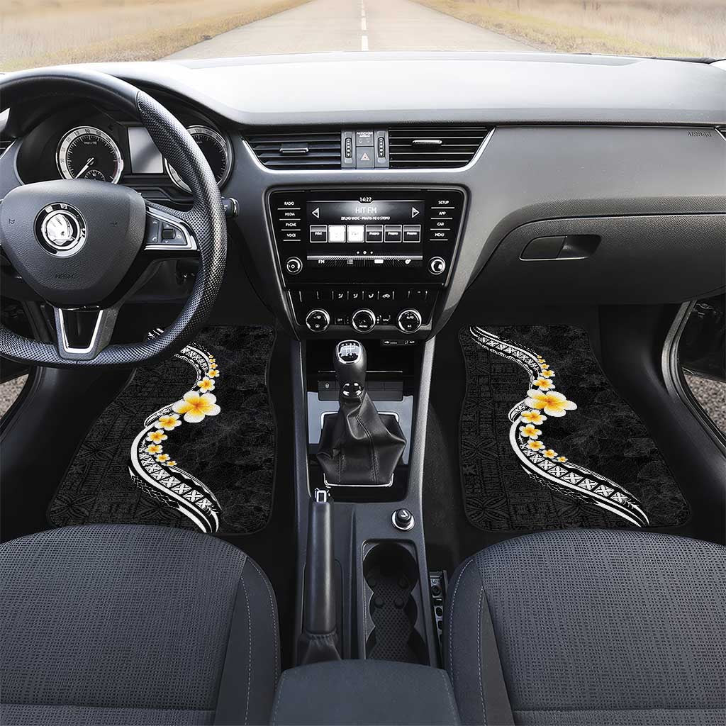 Pacific Hibiscus and Plumeria with Tapa Pattern Car Mats Black Color LT03 Set 2pcs - Front Black - Polynesian Pride