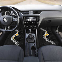 Pacific Hibiscus and Plumeria with Tapa Pattern Car Mats Black Color LT03 Set 2pcs - Front Black - Polynesian Pride