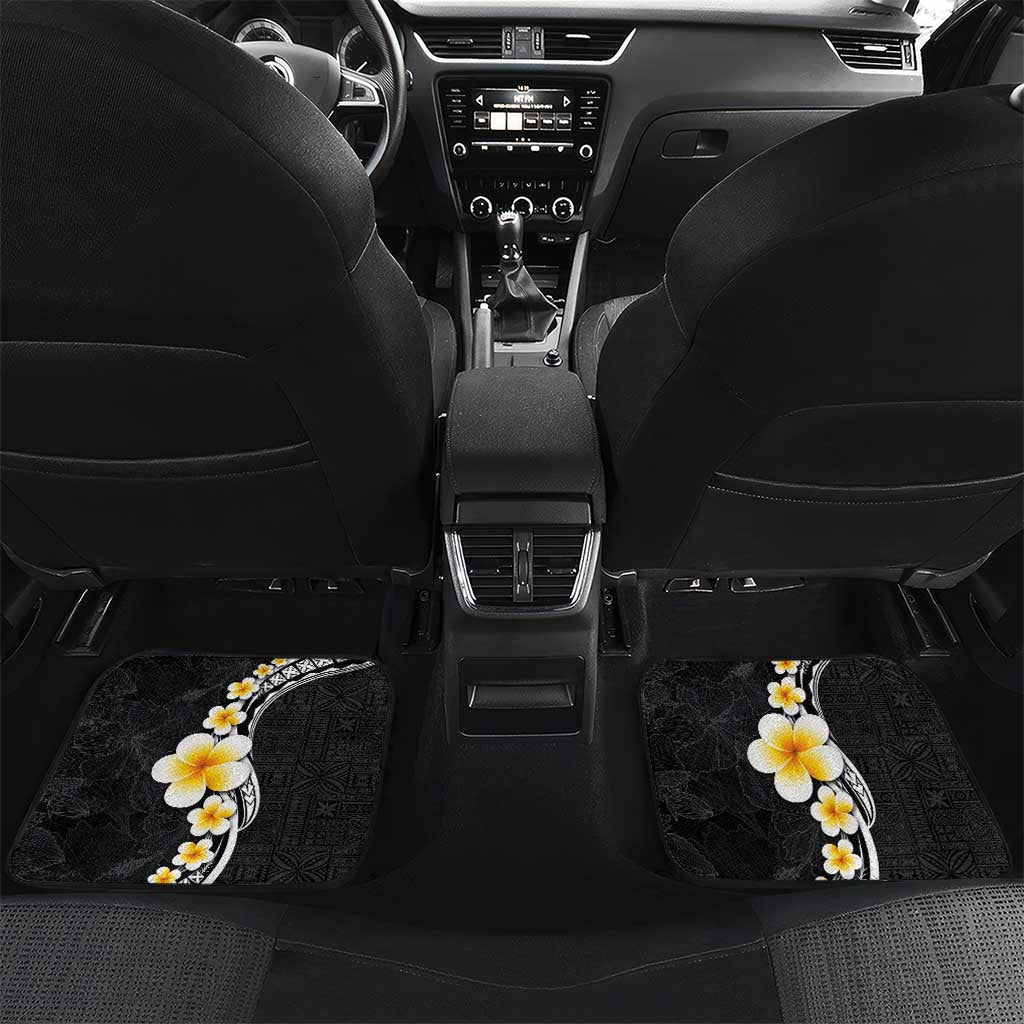 Pacific Hibiscus and Plumeria with Tapa Pattern Car Mats Black Color LT03 Set 2pcs - Back Black - Polynesian Pride