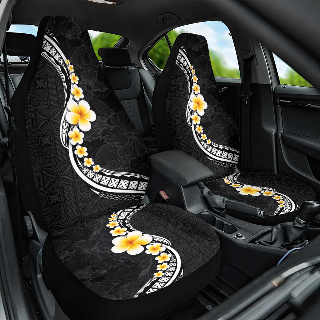 Pacific Hibiscus and Plumeria with Tapa Pattern Car Seat Cover Black Color