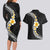 Pacific Hibiscus and Plumeria with Tapa Pattern Couples Matching Long Sleeve Bodycon Dress and Hawaiian Shirt Black Color