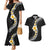 Pacific Hibiscus and Plumeria with Tapa Pattern Couples Matching Mermaid Dress and Hawaiian Shirt Black Color