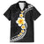 Pacific Hibiscus and Plumeria with Tapa Pattern Family Matching Long Sleeve Bodycon Dress and Hawaiian Shirt Black Color