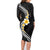 Pacific Hibiscus and Plumeria with Tapa Pattern Family Matching Long Sleeve Bodycon Dress and Hawaiian Shirt Black Color