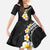 Pacific Hibiscus and Plumeria with Tapa Pattern Family Matching Mermaid Dress and Hawaiian Shirt Black Color