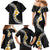 Pacific Hibiscus and Plumeria with Tapa Pattern Family Matching Mermaid Dress and Hawaiian Shirt Black Color