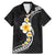 Pacific Hibiscus and Plumeria with Tapa Pattern Family Matching Mermaid Dress and Hawaiian Shirt Black Color