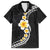 Pacific Hibiscus and Plumeria with Tapa Pattern Family Matching Off Shoulder Short Dress and Hawaiian Shirt Black Color
