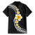 Pacific Hibiscus and Plumeria with Tapa Pattern Family Matching Off Shoulder Short Dress and Hawaiian Shirt Black Color