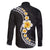 Pacific Hibiscus and Plumeria with Tapa Pattern Family Matching Off Shoulder Short Dress and Hawaiian Shirt Black Color