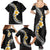 Pacific Hibiscus and Plumeria with Tapa Pattern Family Matching Summer Maxi Dress and Hawaiian Shirt Black Color