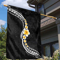 Pacific Hibiscus and Plumeria with Tapa Pattern Garden Flag Black Color LT03 - Polynesian Pride