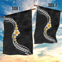 Pacific Hibiscus and Plumeria with Tapa Pattern Garden Flag Black Color LT03 - Polynesian Pride