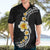 Pacific Hibiscus and Plumeria with Tapa Pattern Hawaiian Shirt Black Color