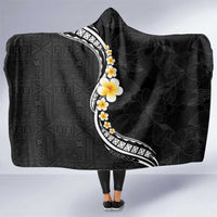 Pacific Hibiscus and Plumeria with Tapa Pattern Hooded Blanket Black Color LT03 One Size Black - Polynesian Pride