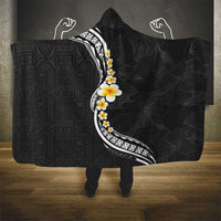 Pacific Hibiscus and Plumeria with Tapa Pattern Hooded Blanket Black Color LT03 - Polynesian Pride