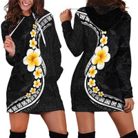 Pacific Hibiscus and Plumeria with Tapa Pattern Hoodie Dress Black Color LT03 - Polynesian Pride
