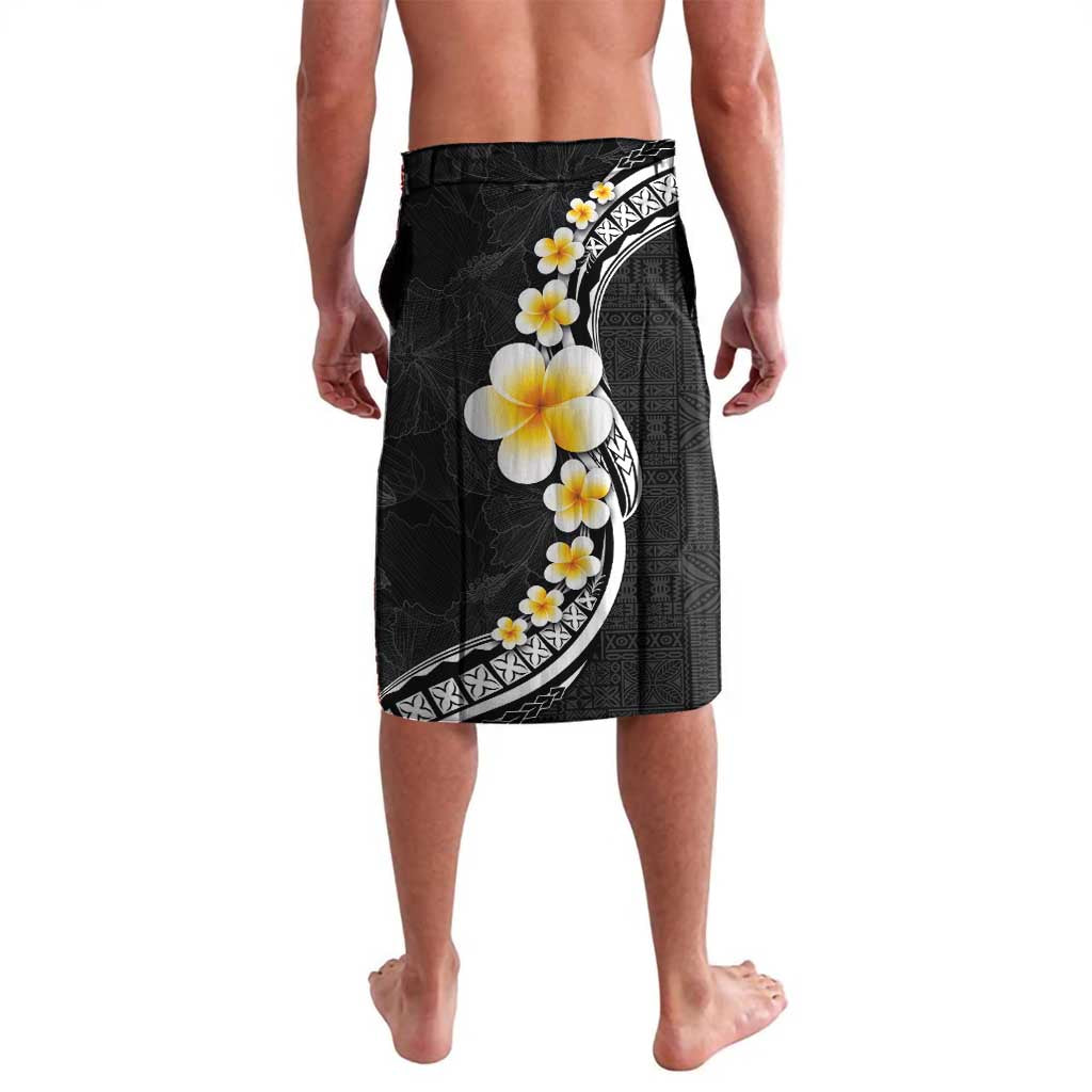 Pacific Hibiscus and Plumeria with Tapa Pattern Lavalava Black Color LT03 - Polynesian Pride