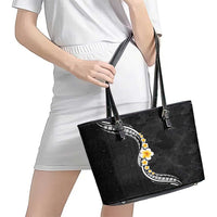 Pacific Hibiscus and Plumeria with Tapa Pattern Leather Tote Bag Black Color LT03 - Polynesian Pride