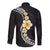 Pacific Hibiscus and Plumeria with Tapa Pattern Long Sleeve Button Shirt Black Color