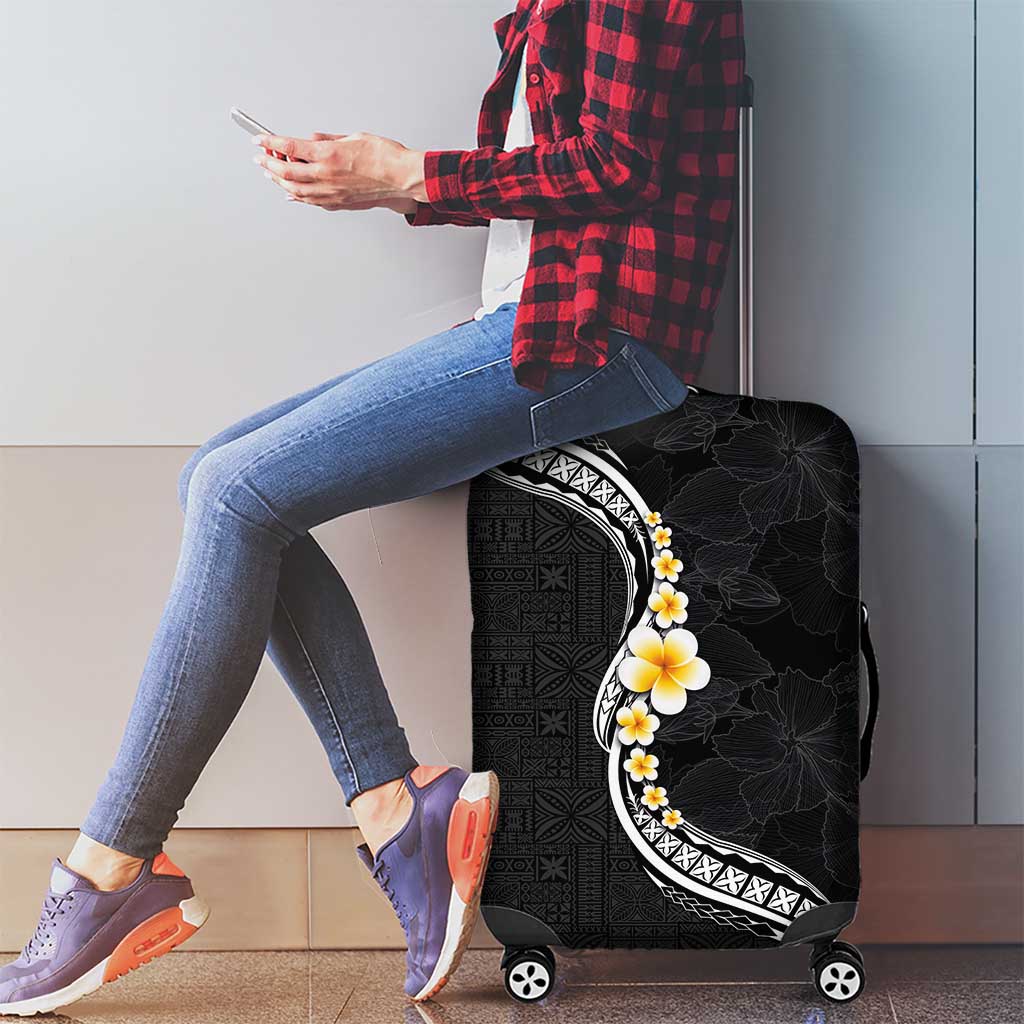 Pacific Hibiscus and Plumeria with Tapa Pattern Luggage Cover Black Color