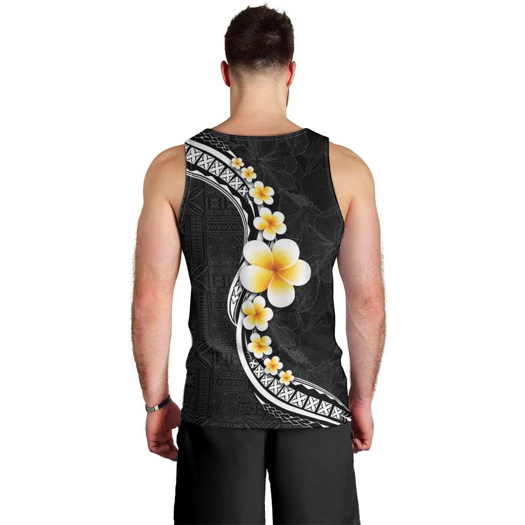 Pacific Hibiscus and Plumeria with Tapa Pattern Men Tank Top Black Color LT03 - Polynesian Pride