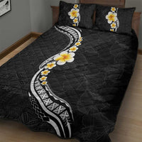 Pacific Hibiscus and Plumeria with Tapa Pattern Quilt Bed Set Black Color LT03 - Polynesian Pride