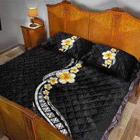Pacific Hibiscus and Plumeria with Tapa Pattern Quilt Bed Set Black Color LT03 - Polynesian Pride