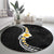 Pacific Hibiscus and Plumeria with Tapa Pattern Round Carpet Black Color