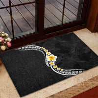Pacific Hibiscus and Plumeria with Tapa Pattern Rubber Doormat Black Color