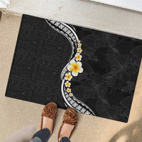 Pacific Hibiscus and Plumeria with Tapa Pattern Rubber Doormat Black Color