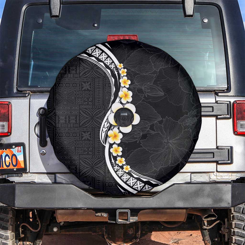 Pacific Hibiscus and Plumeria with Tapa Pattern Spare Tire Cover Black Color LT03 Black - Polynesian Pride