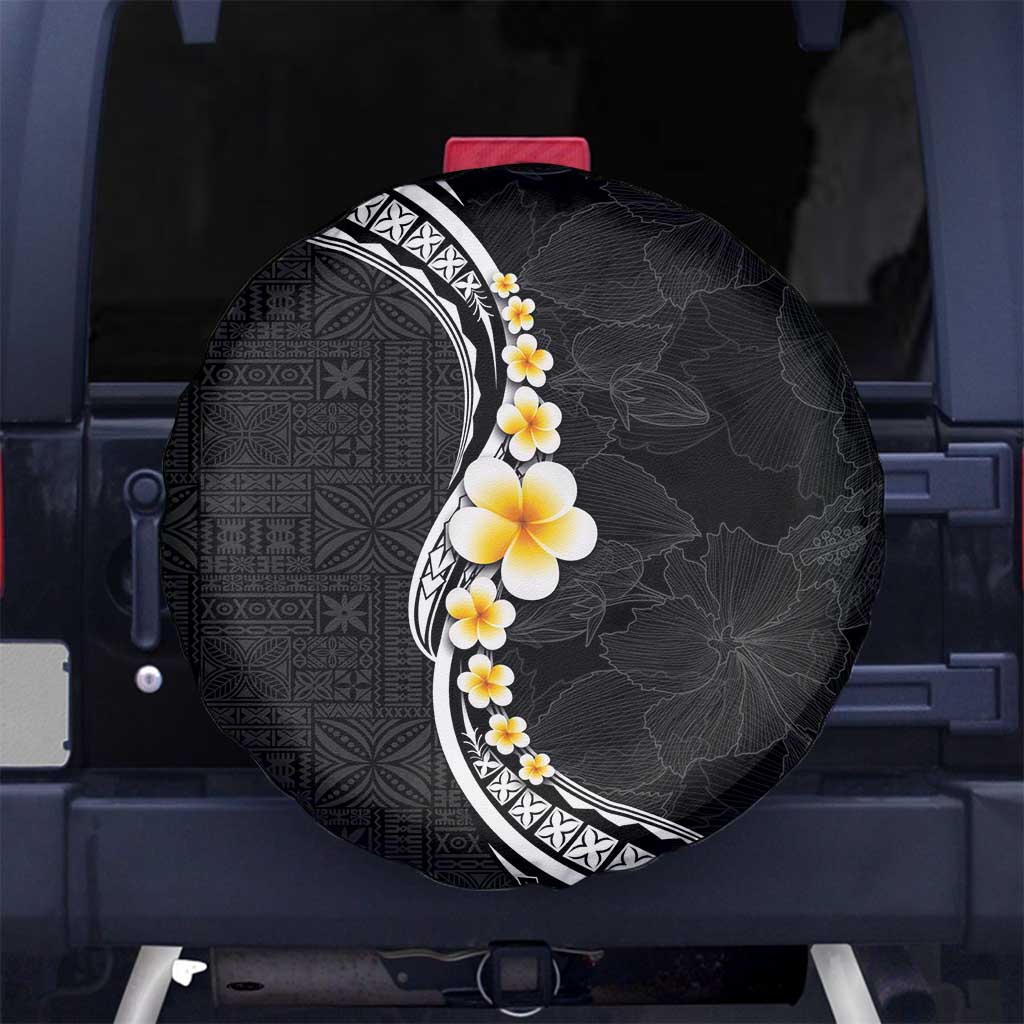 Pacific Hibiscus and Plumeria with Tapa Pattern Spare Tire Cover Black Color LT03 - Polynesian Pride