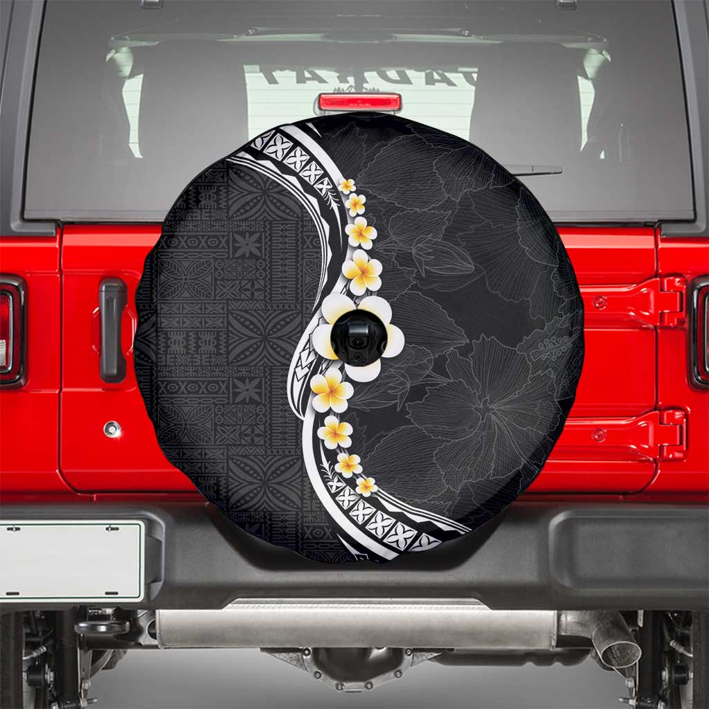 Pacific Hibiscus and Plumeria with Tapa Pattern Spare Tire Cover Black Color LT03 - Polynesian Pride