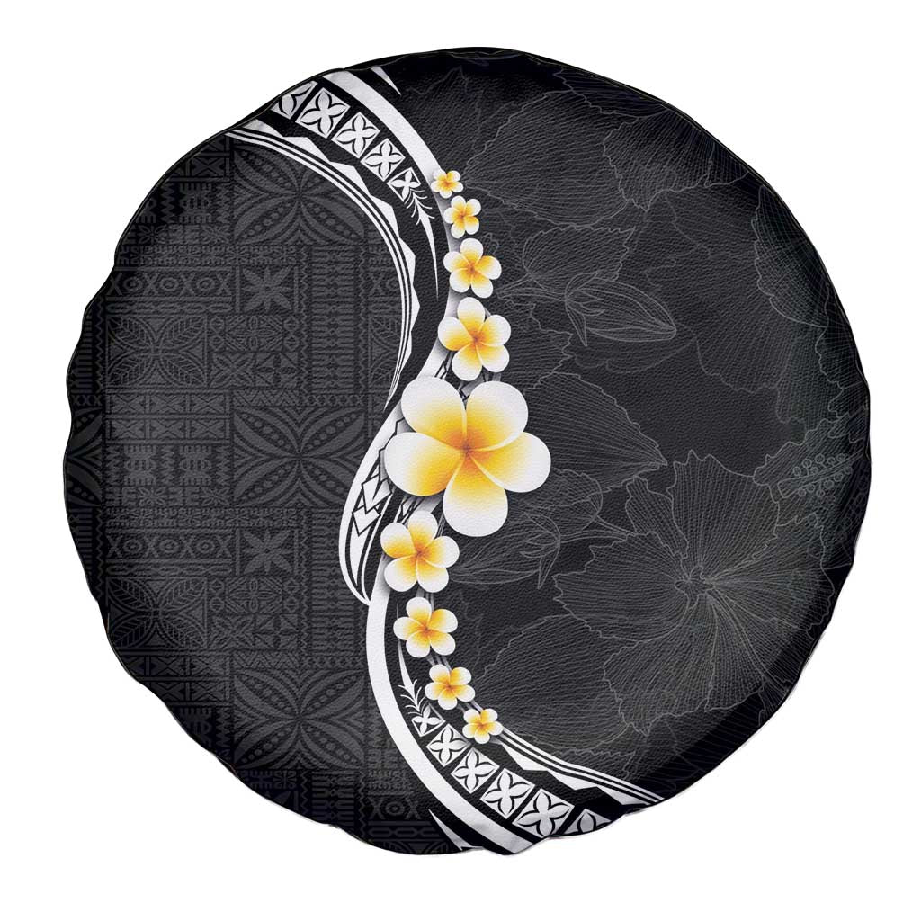 Pacific Hibiscus and Plumeria with Tapa Pattern Spare Tire Cover Black Color LT03 - Polynesian Pride