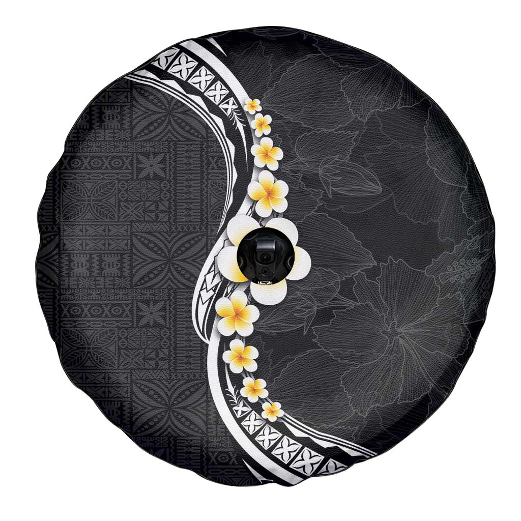Pacific Hibiscus and Plumeria with Tapa Pattern Spare Tire Cover Black Color LT03 - Polynesian Pride