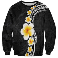 Pacific Hibiscus and Plumeria with Tapa Pattern Sweatshirt Black Color LT03 Unisex Black - Polynesian Pride