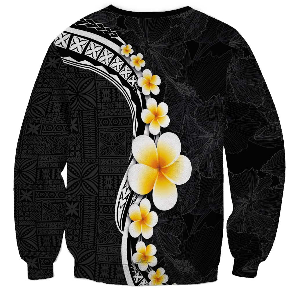 Pacific Hibiscus and Plumeria with Tapa Pattern Sweatshirt Black Color LT03 - Polynesian Pride