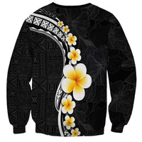 Pacific Hibiscus and Plumeria with Tapa Pattern Sweatshirt Black Color LT03 - Polynesian Pride