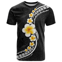 Pacific Hibiscus and Plumeria with Tapa Pattern T Shirt Black Color