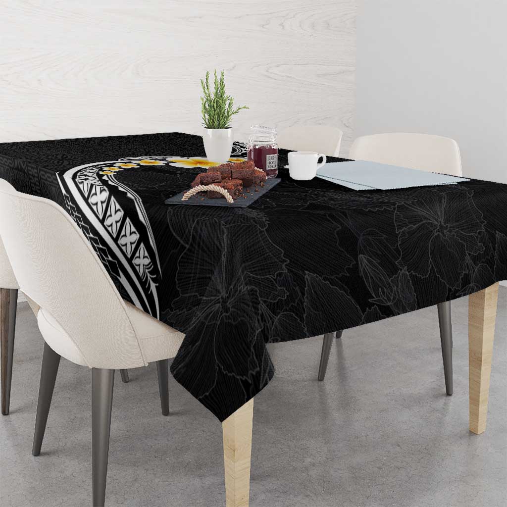 Pacific Hibiscus and Plumeria with Tapa Pattern Tablecloth Black Color LT03 - Polynesian Pride