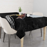 Pacific Hibiscus and Plumeria with Tapa Pattern Tablecloth Black Color LT03 - Polynesian Pride