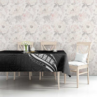 Pacific Hibiscus and Plumeria with Tapa Pattern Tablecloth Black Color LT03 - Polynesian Pride